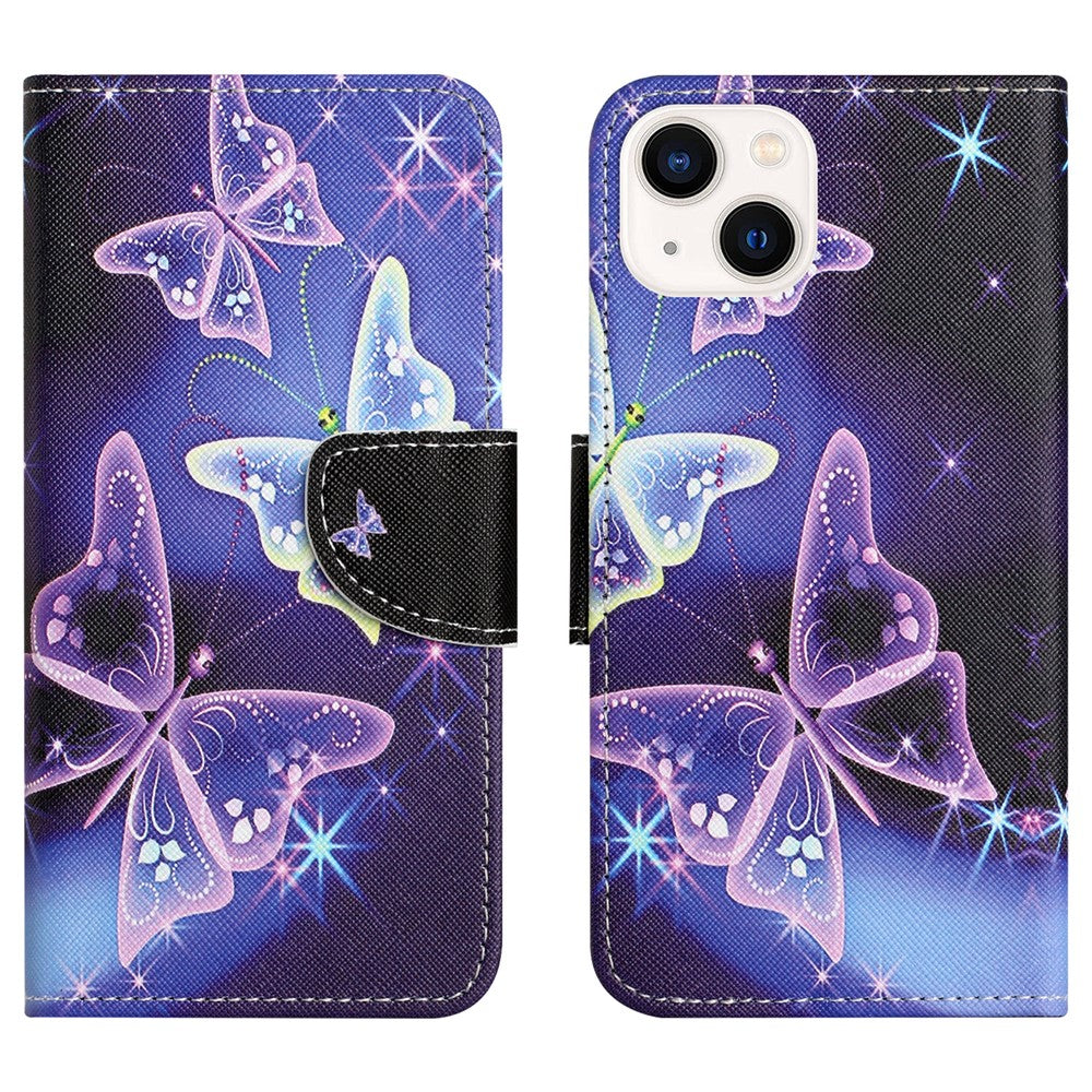 For iPhone 15 Cross Texture Leather Wallet Stand Case Pattern Printing Phone Cover