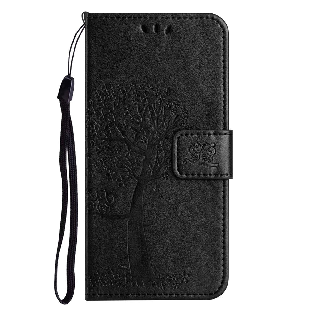 For iPhone 15 Plus Stand Wallet Phone Cover PU Leather + TPU Owl Tree Imprinted Case