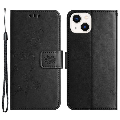 Wallet Stand Phone Case for iPhone 15 Plus , Butterfly Flower Imprinted PU Leather Phone Cover