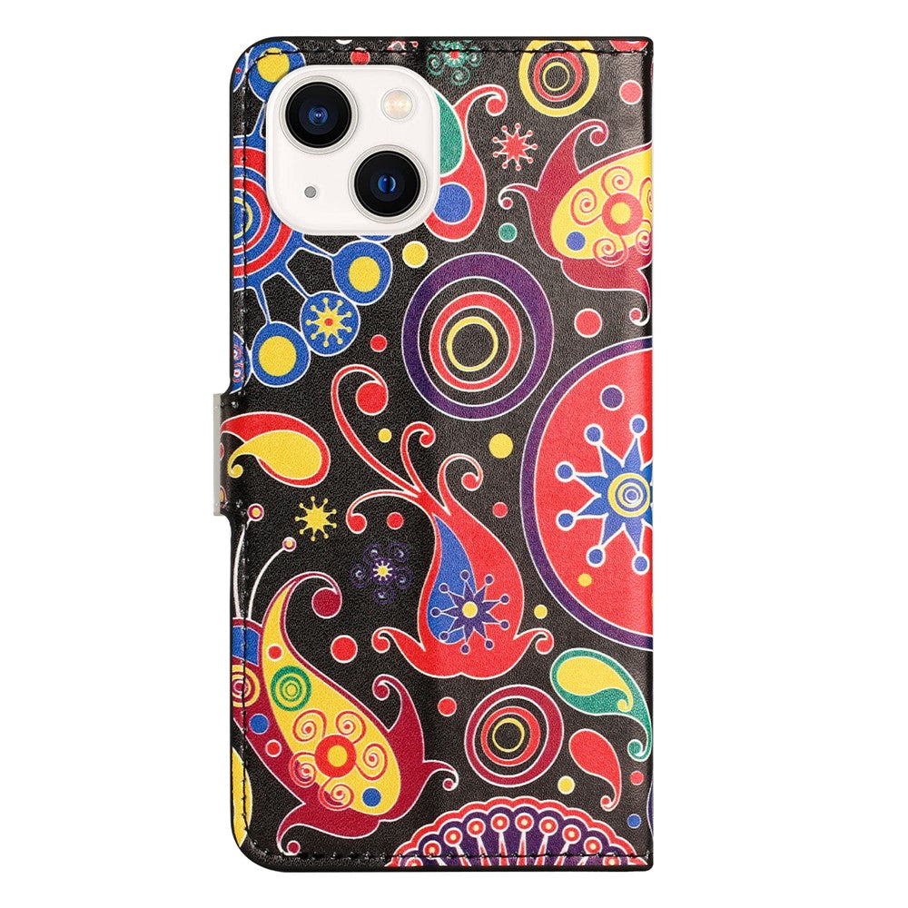 For iPhone 15 Pattern Printing Flip Case PU Leather Stand Wallet Phone Cover