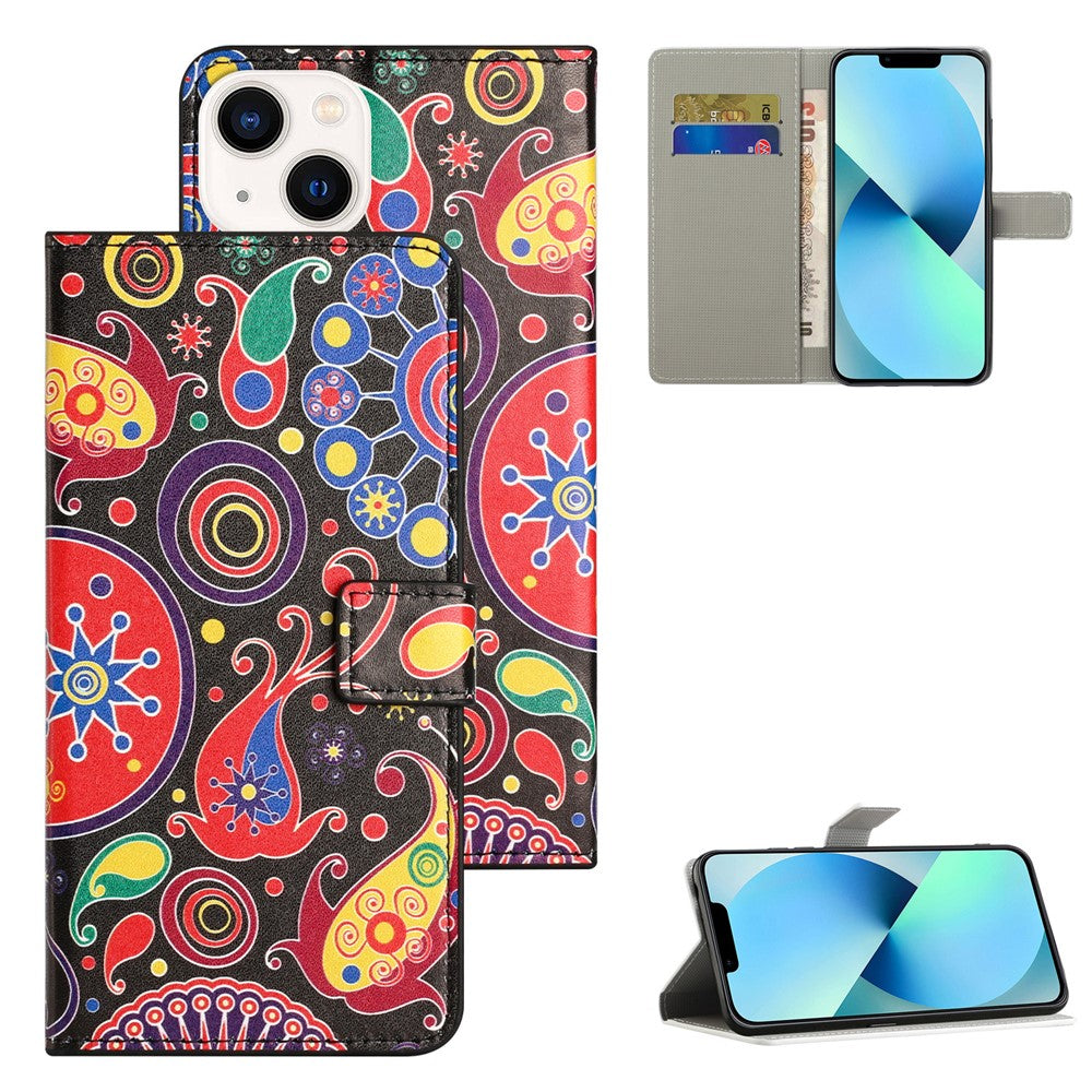 For iPhone 15 Pattern Printing Flip Case PU Leather Stand Wallet Phone Cover