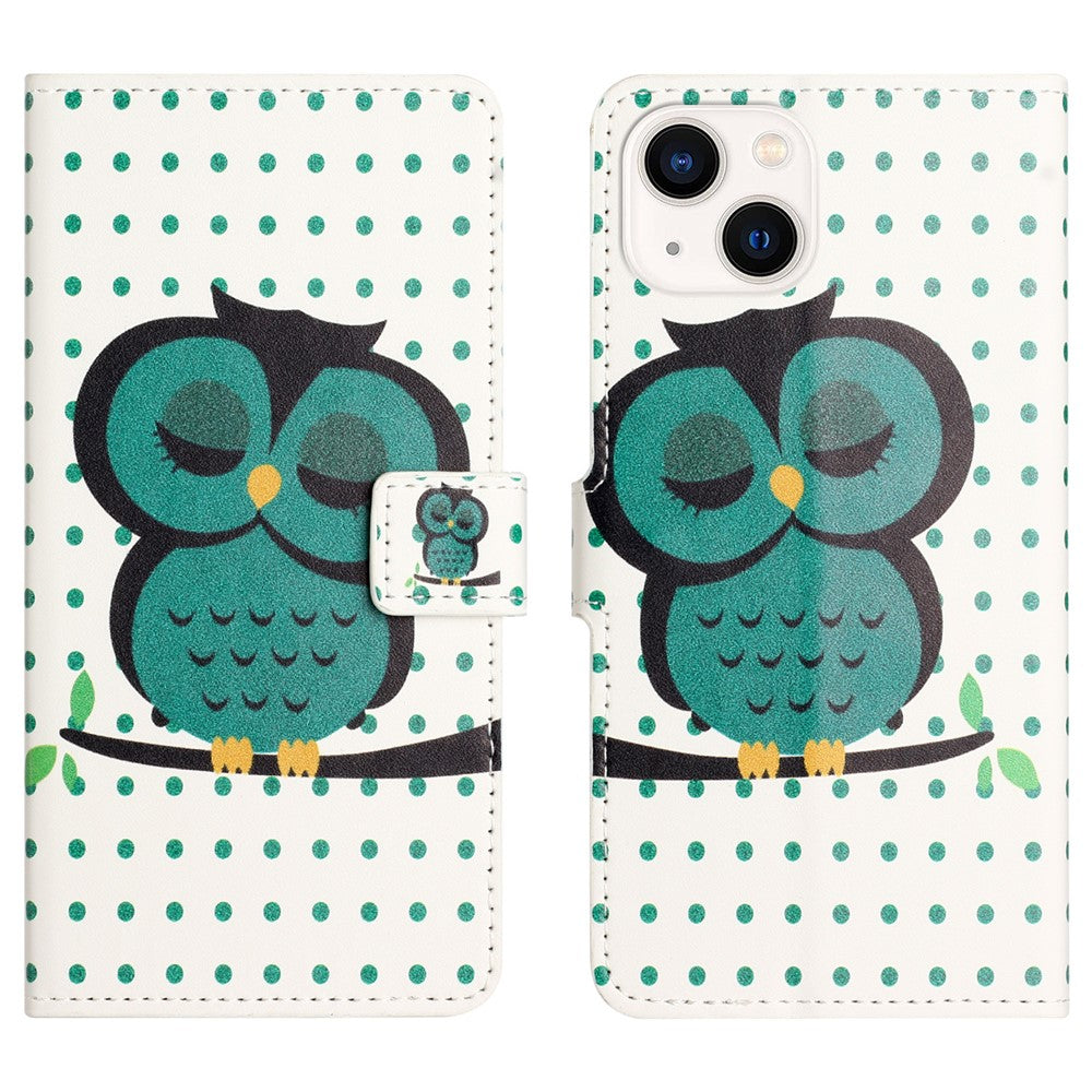 For iPhone 15 Pattern Printing Flip Case PU Leather Stand Wallet Phone Cover