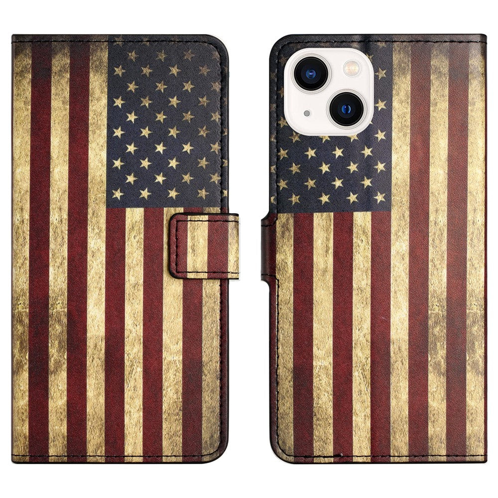 For iPhone 15 Pattern Printing Flip Case PU Leather Stand Wallet Phone Cover