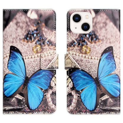 For iPhone 15 Pattern Printing Flip Case PU Leather Stand Wallet Phone Cover