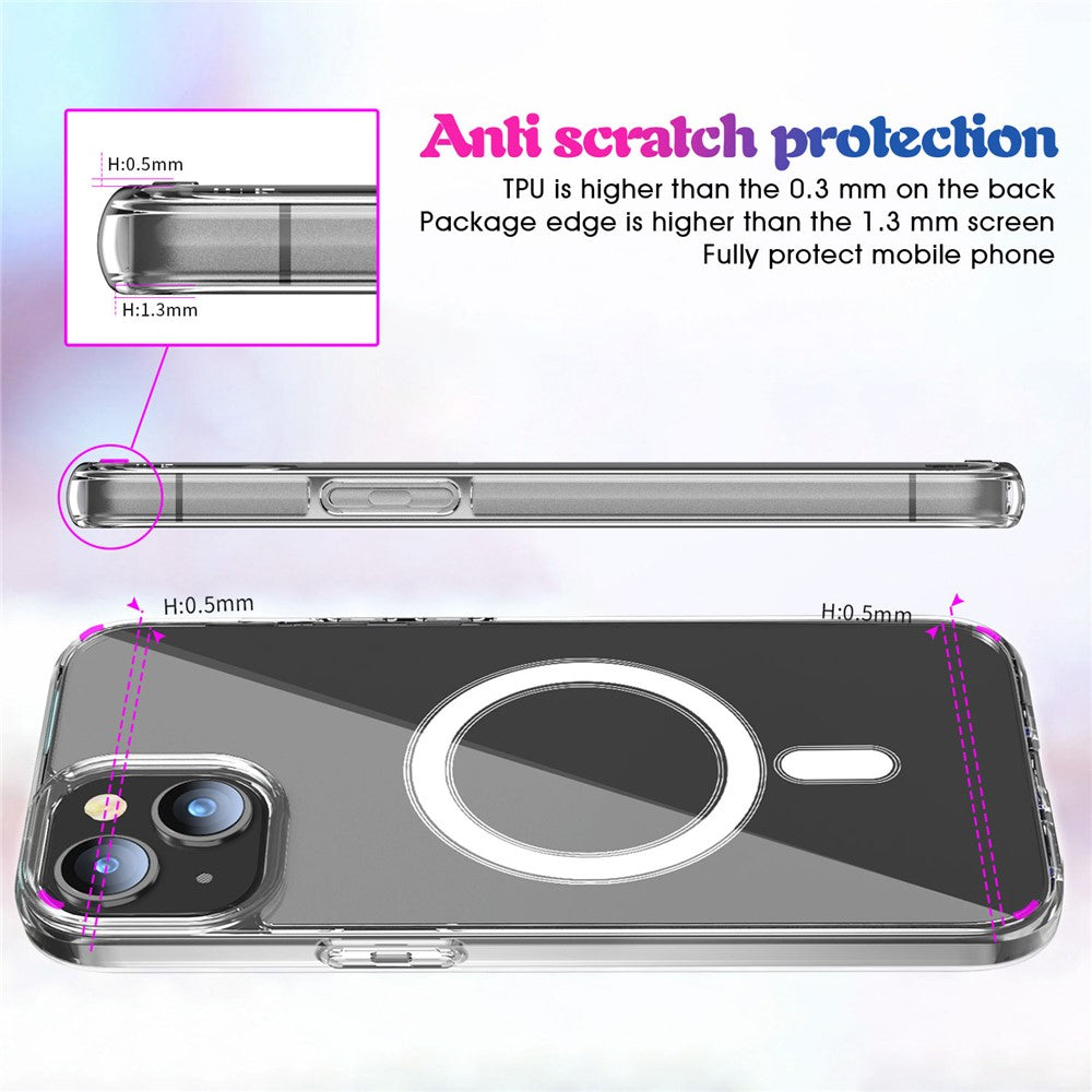 For iPhone 15 Clear Phone Cover Compatible with MagSafe Fall Protection TPU+PC Case