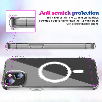 For iPhone 15 Clear Phone Cover Compatible with MagSafe Fall Protection TPU+PC Case