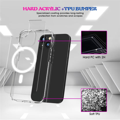 For iPhone 15 Clear Phone Cover Compatible with MagSafe Fall Protection TPU+PC Case