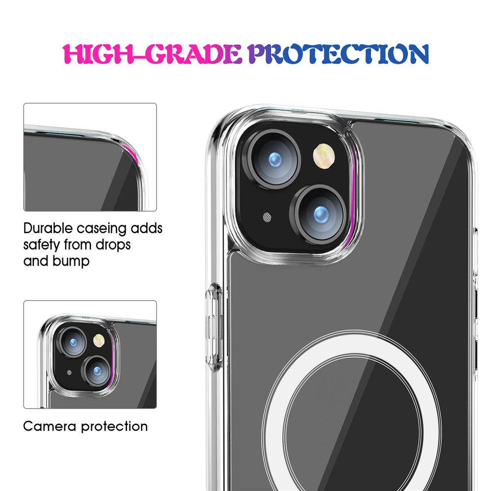 For iPhone 15 Clear Phone Cover Compatible with MagSafe Fall Protection TPU+PC Case