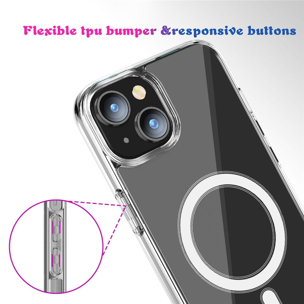 For iPhone 15 Clear Phone Cover Compatible with MagSafe Fall Protection TPU+PC Case