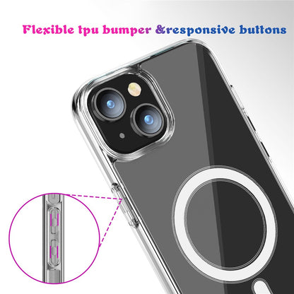For iPhone 15 Clear Phone Cover Compatible with MagSafe Fall Protection TPU+PC Case