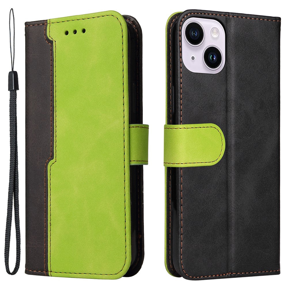 For iPhone 15 Plus Business Style Phone Case Stand Wallet Dual-Color Splicing PU Leather Cover
