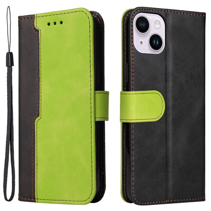 For iPhone 15 Plus Business Style Phone Case Stand Wallet Dual-Color Splicing PU Leather Cover