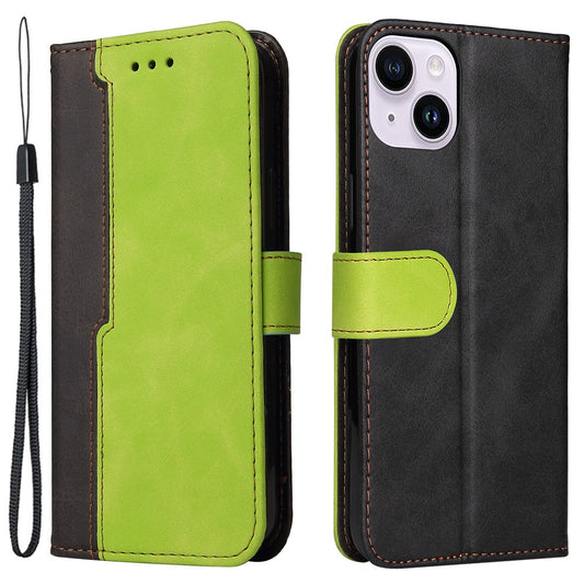 For iPhone 15 Plus Business Style Phone Case Stand Wallet Dual-Color Splicing PU Leather Cover