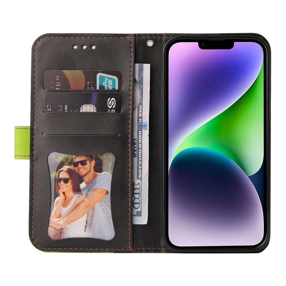 For iPhone 15 Plus Business Style Phone Case Stand Wallet Dual-Color Splicing PU Leather Cover
