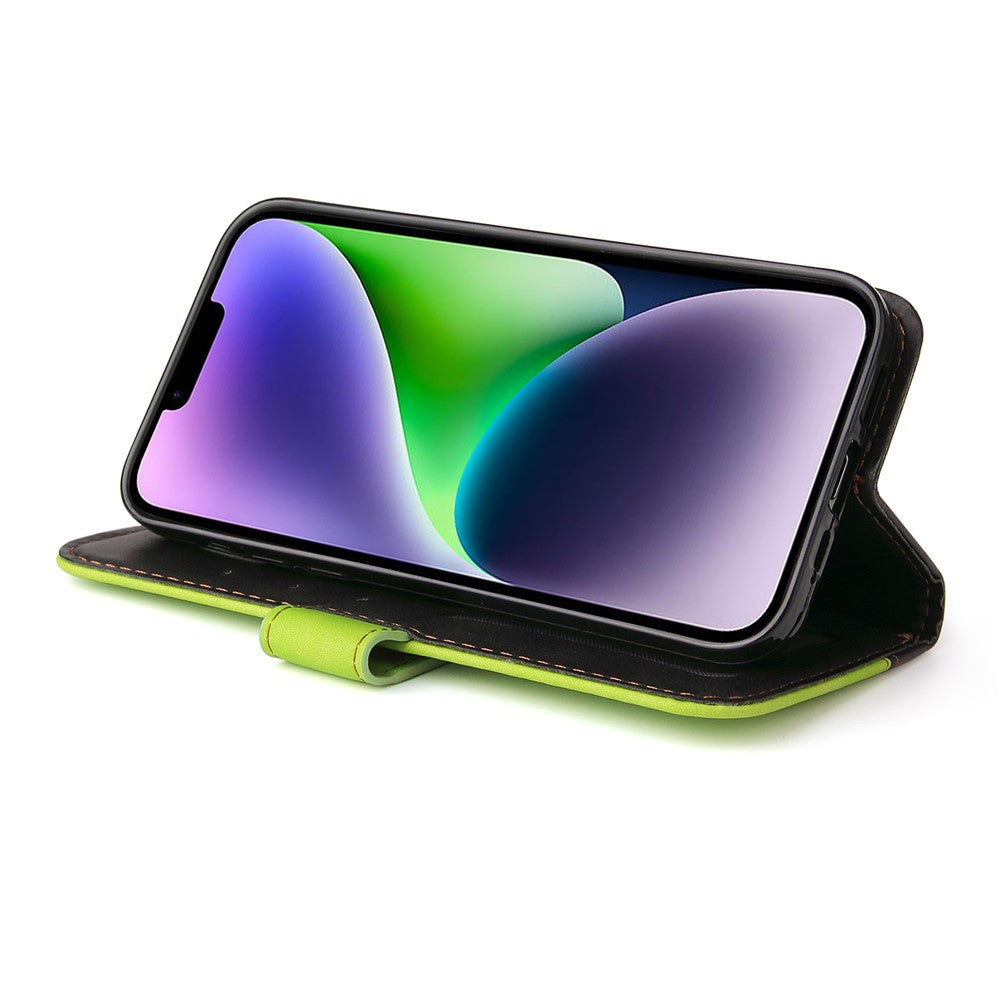 For iPhone 15 Plus Business Style Phone Case Stand Wallet Dual-Color Splicing PU Leather Cover