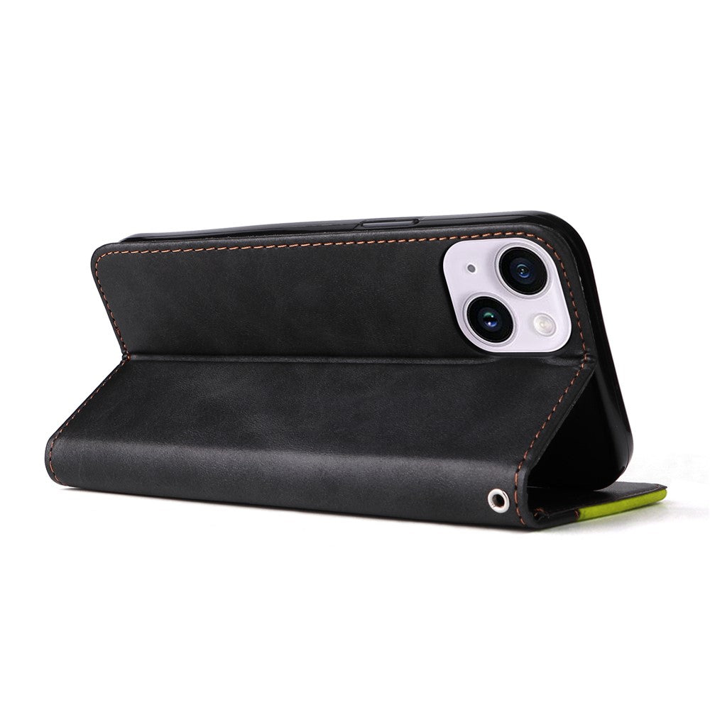 For iPhone 15 Plus Business Style Phone Case Stand Wallet Dual-Color Splicing PU Leather Cover