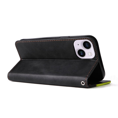 For iPhone 15 Plus Business Style Phone Case Stand Wallet Dual-Color Splicing PU Leather Cover