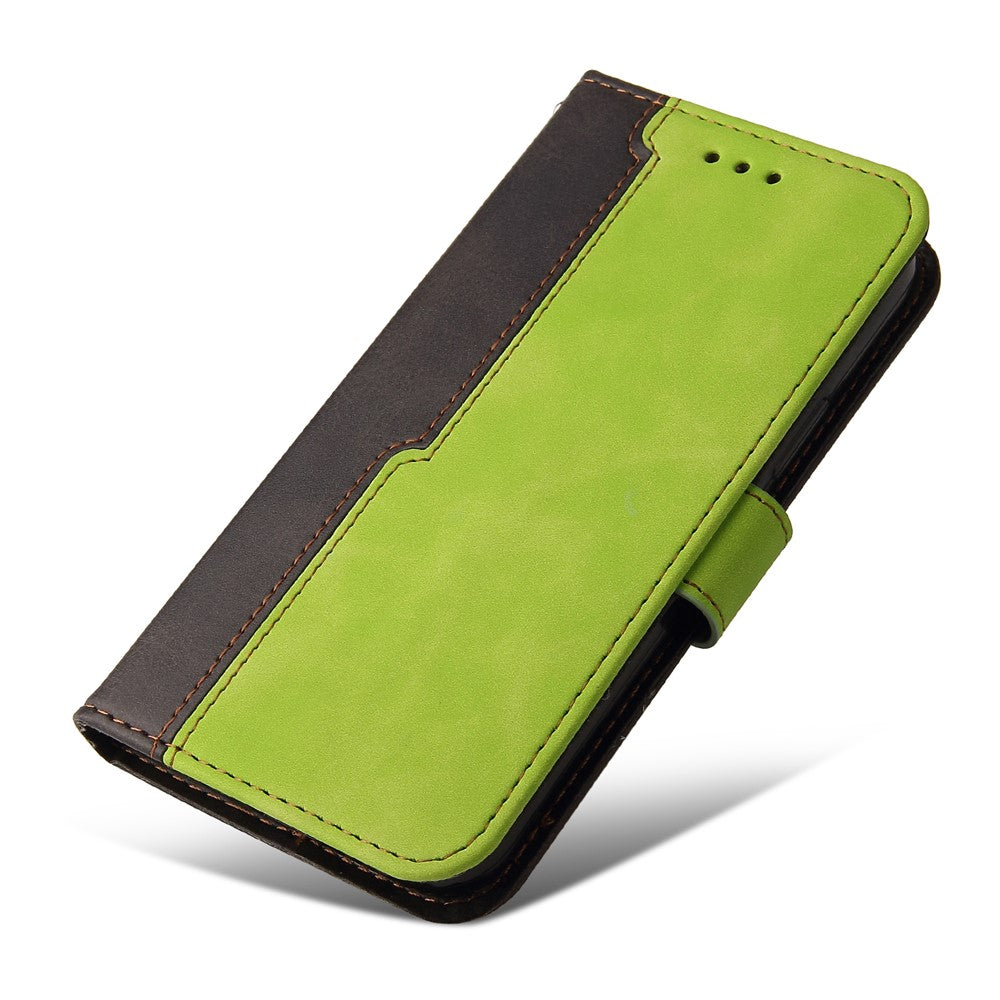 For iPhone 15 Plus Business Style Phone Case Stand Wallet Dual-Color Splicing PU Leather Cover