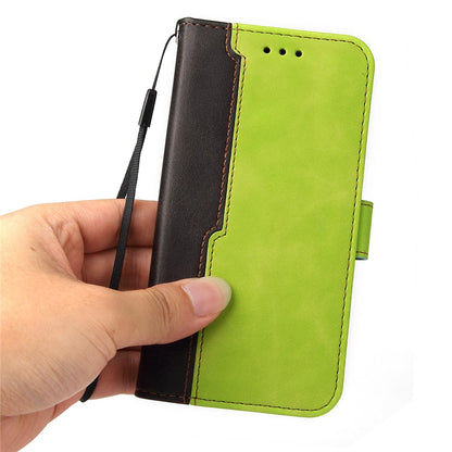 For iPhone 15 Plus Business Style Phone Case Stand Wallet Dual-Color Splicing PU Leather Cover