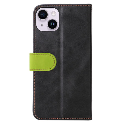 For iPhone 15 Plus Business Style Phone Case Stand Wallet Dual-Color Splicing PU Leather Cover