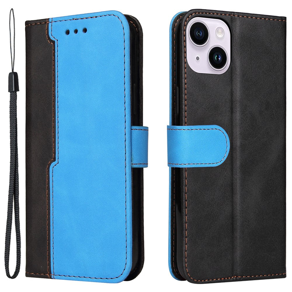 For iPhone 15 Plus Business Style Phone Case Stand Wallet Dual-Color Splicing PU Leather Cover