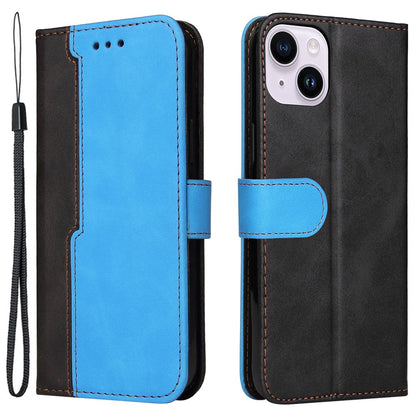 For iPhone 15 Plus Business Style Phone Case Stand Wallet Dual-Color Splicing PU Leather Cover