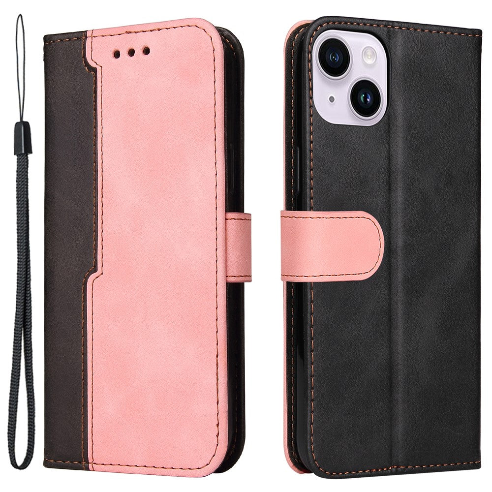 For iPhone 15 Plus Business Style Phone Case Stand Wallet Dual-Color Splicing PU Leather Cover