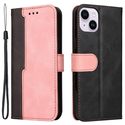 For iPhone 15 Plus Business Style Phone Case Stand Wallet Dual-Color Splicing PU Leather Cover