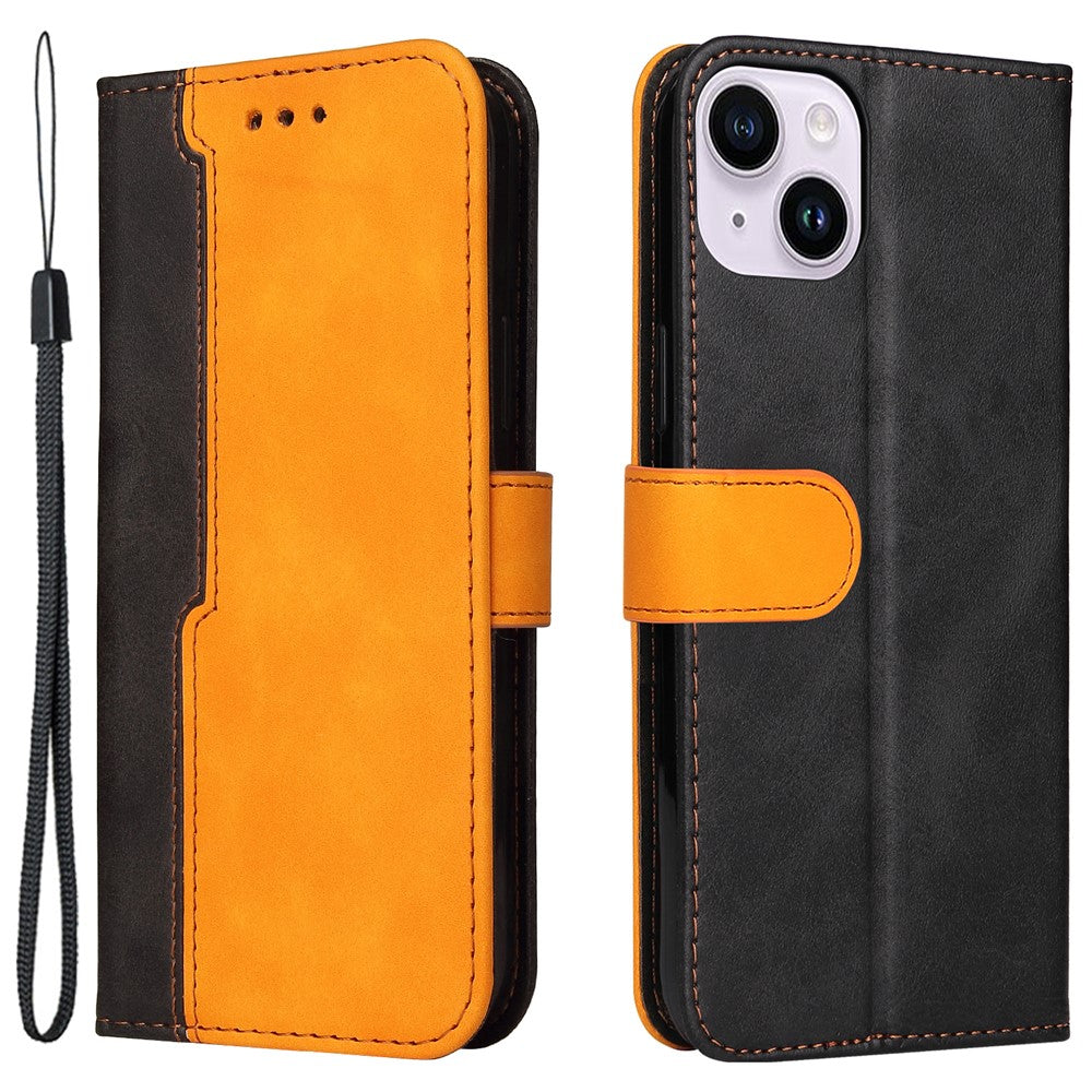 For iPhone 15 Plus Business Style Phone Case Stand Wallet Dual-Color Splicing PU Leather Cover