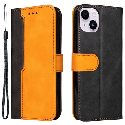 For iPhone 15 Plus Business Style Phone Case Stand Wallet Dual-Color Splicing PU Leather Cover