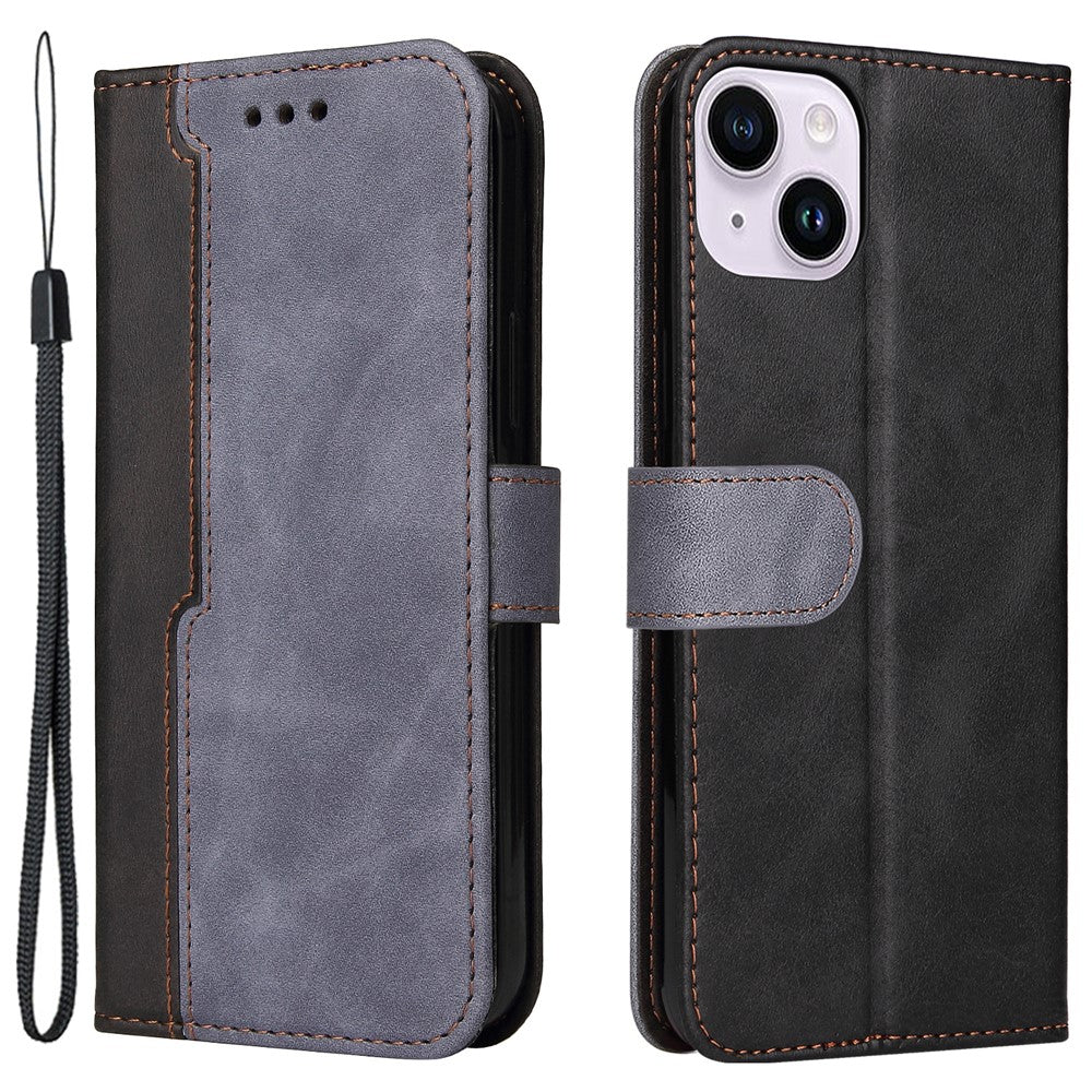 For iPhone 15 Plus Business Style Phone Case Stand Wallet Dual-Color Splicing PU Leather Cover
