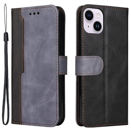 For iPhone 15 Plus Business Style Phone Case Stand Wallet Dual-Color Splicing PU Leather Cover
