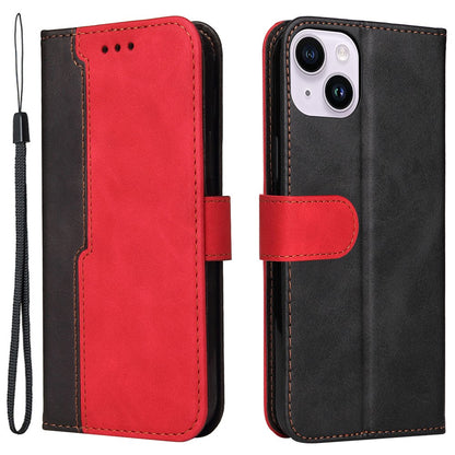 For iPhone 15 Plus Business Style Phone Case Stand Wallet Dual-Color Splicing PU Leather Cover
