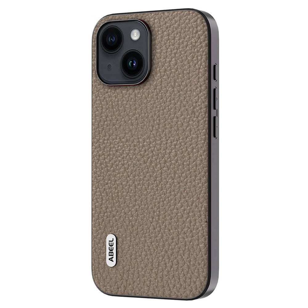 ABEEL For iPhone 14 Anti-scratch Cowhide Leather Coated PC+TPU Phone Case Litchi Texture Cover