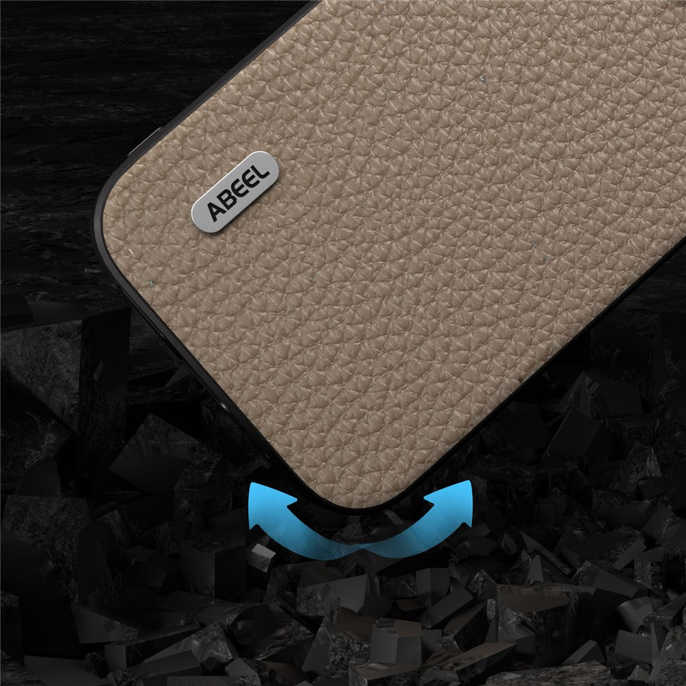ABEEL For iPhone 14 Anti-scratch Cowhide Leather Coated PC+TPU Phone Case Litchi Texture Cover