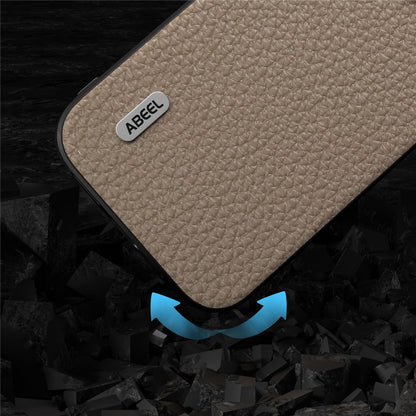 ABEEL For iPhone 14 Anti-scratch Cowhide Leather Coated PC+TPU Phone Case Litchi Texture Cover