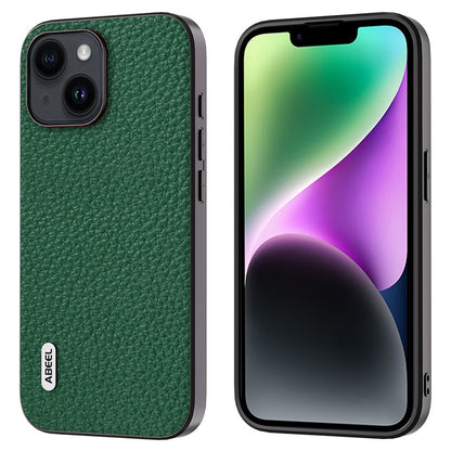 ABEEL For iPhone 14 Anti-scratch Cowhide Leather Coated PC+TPU Phone Case Litchi Texture Cover