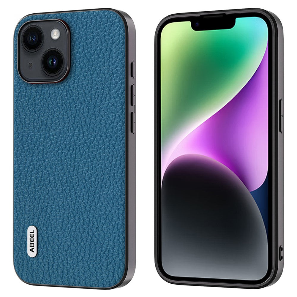 ABEEL For iPhone 14 Anti-scratch Cowhide Leather Coated PC+TPU Phone Case Litchi Texture Cover