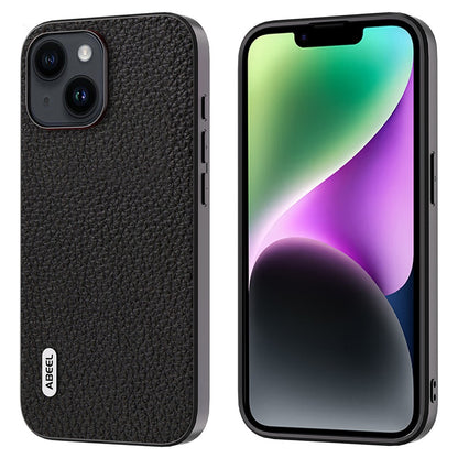 ABEEL For iPhone 14 Anti-scratch Cowhide Leather Coated PC+TPU Phone Case Litchi Texture Cover