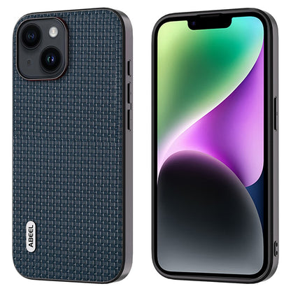 ABEEL For iPhone 14 Plus Protective Phone Case Cowhide Leather Coated PC+TPU Luxury Textured Cover