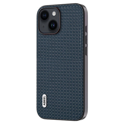 ABEEL For iPhone 14 Plus Protective Phone Case Cowhide Leather Coated PC+TPU Luxury Textured Cover