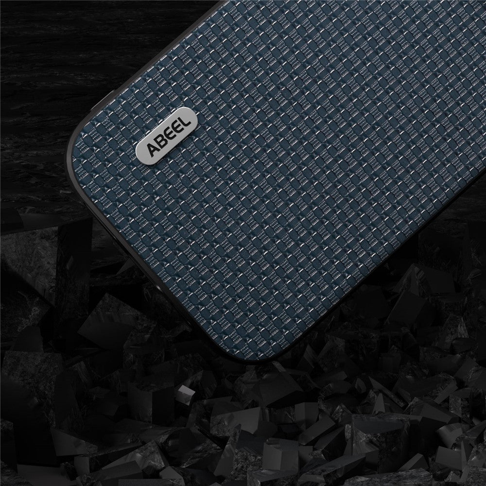 ABEEL For iPhone 14 Plus Protective Phone Case Cowhide Leather Coated PC+TPU Luxury Textured Cover