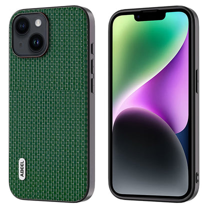 ABEEL For iPhone 14 Plus Protective Phone Case Cowhide Leather Coated PC+TPU Luxury Textured Cover