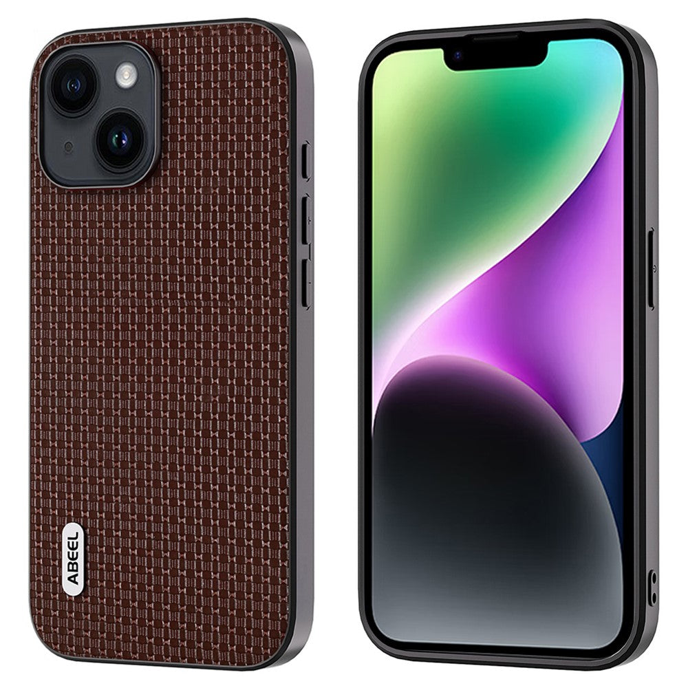 ABEEL For iPhone 14 Plus Protective Phone Case Cowhide Leather Coated PC+TPU Luxury Textured Cover