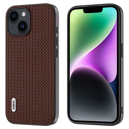 ABEEL For iPhone 14 Plus Protective Phone Case Cowhide Leather Coated PC+TPU Luxury Textured Cover