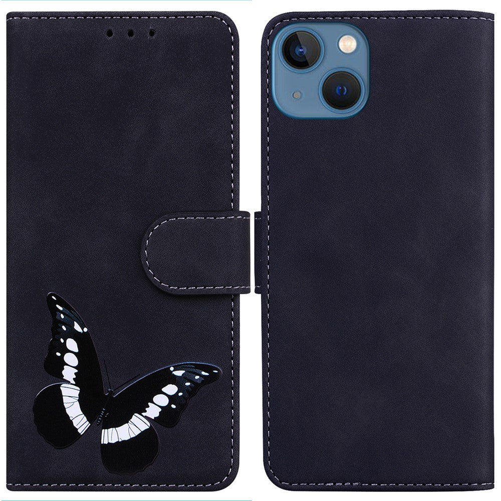 PU Leather Shell for iPhone 15 Plus Butterfly Printing Anti-scratch Flip Stand Wallet Case Phone Cover