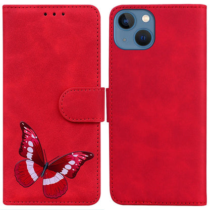 PU Leather Shell for iPhone 15 Plus Butterfly Printing Anti-scratch Flip Stand Wallet Case Phone Cover