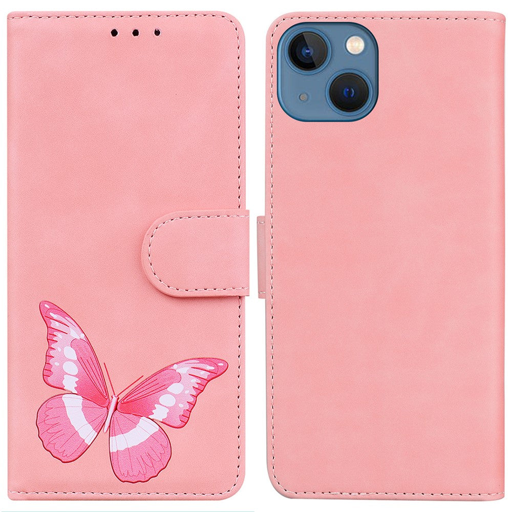 PU Leather Shell for iPhone 15 Plus Butterfly Printing Anti-scratch Flip Stand Wallet Case Phone Cover