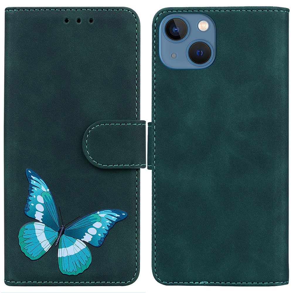 PU Leather Shell for iPhone 15 Plus Butterfly Printing Anti-scratch Flip Stand Wallet Case Phone Cover