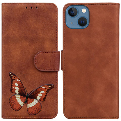 PU Leather Shell for iPhone 15 Plus Butterfly Printing Anti-scratch Flip Stand Wallet Case Phone Cover